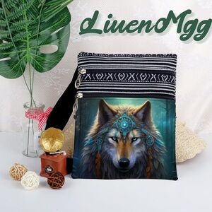 Boho Wolf Crossbody Bag in Black and Teal